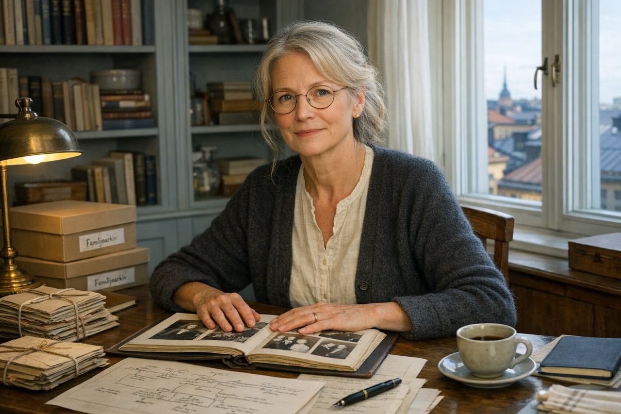 Astrid Lindwall i sitt arkiv